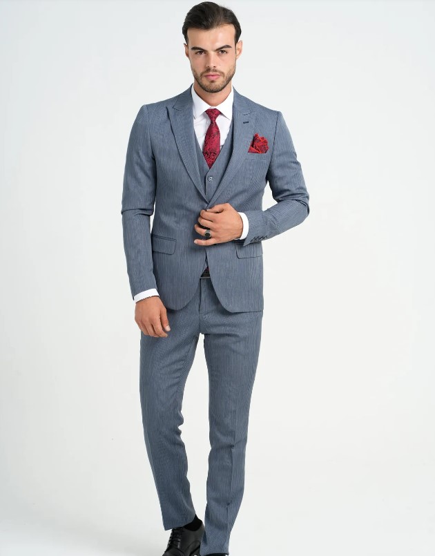 PIRO BRANO- Light Gray Striped Vest Suit