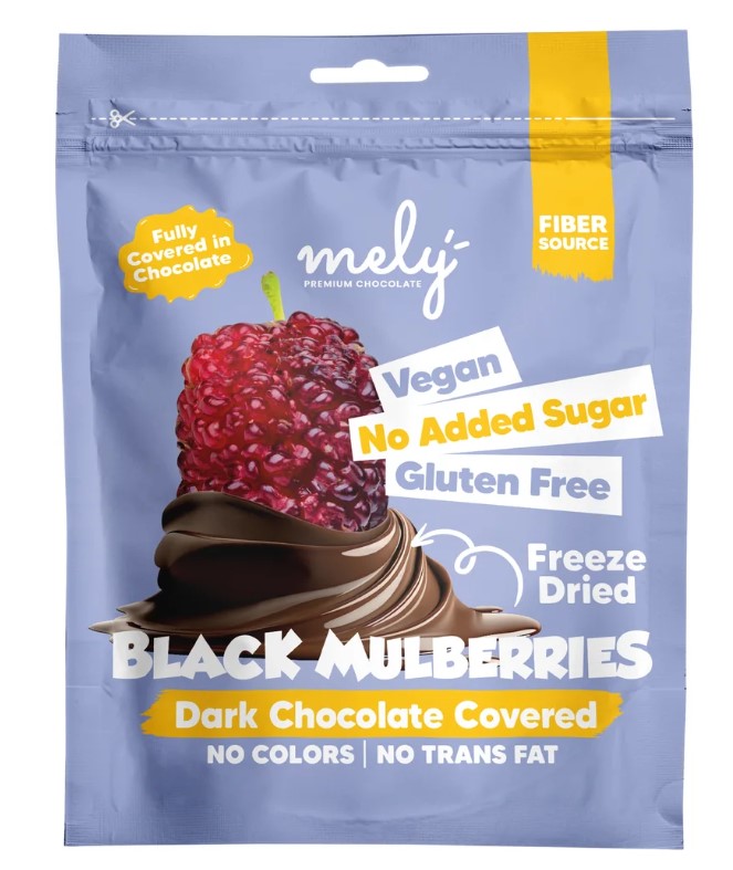 MELY CHOCOLATE - الشوكولاتة المغطاة بالتجميد والتوت الأسود المجفف 50