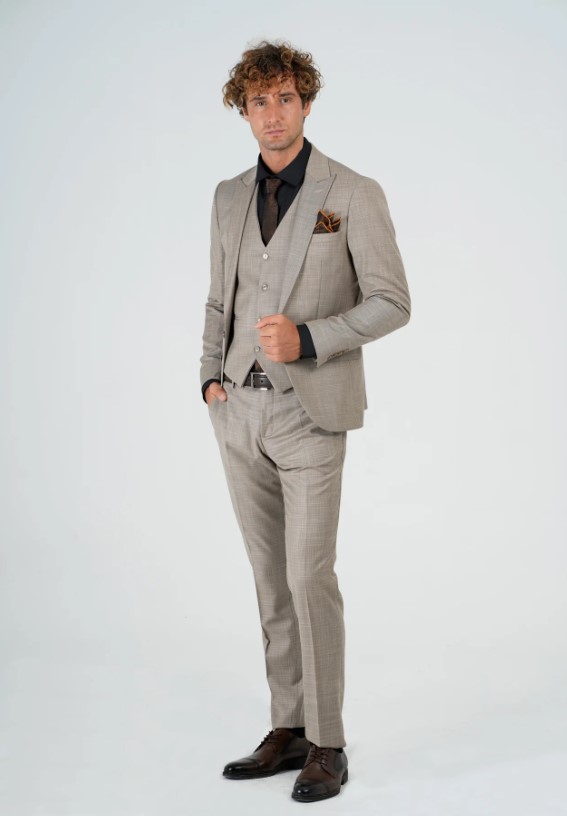 PİRO BRANO- Light Brown Filafil Vest Suit