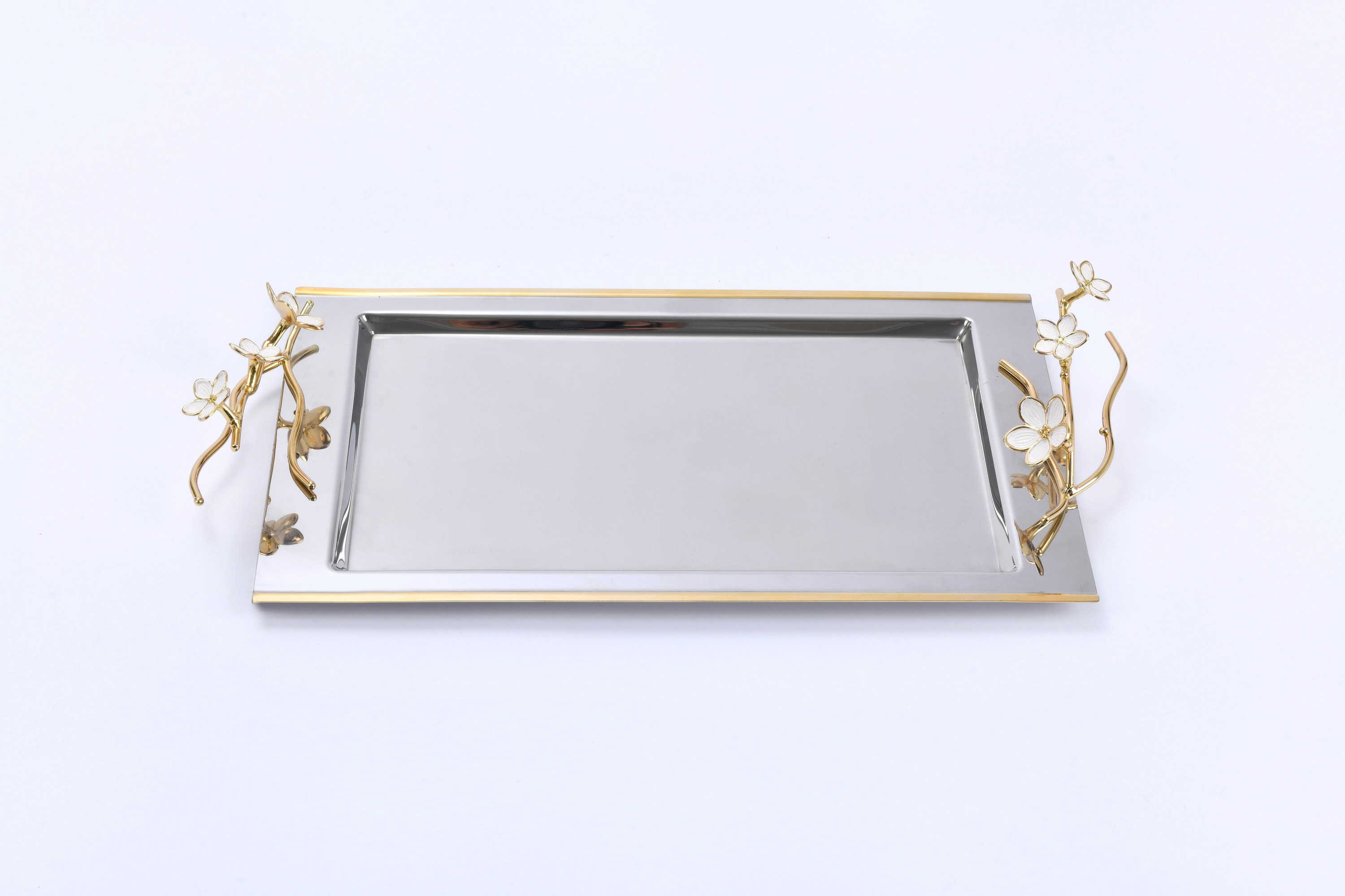 Cherry Blossom Metal Tray With Branch Handle