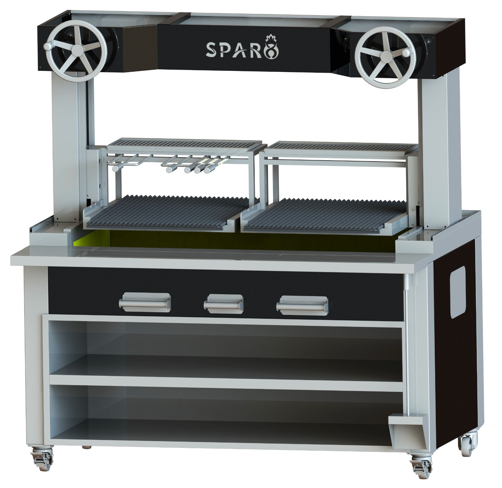 PUNTO- İnox BBQ with 2 lifts and shelves- 100*85*180