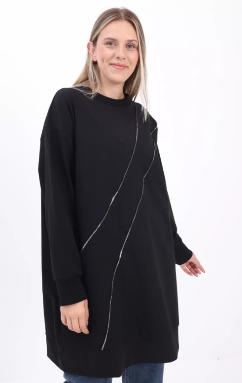 Ornamental Zippered Plus Size Sweat Tunic